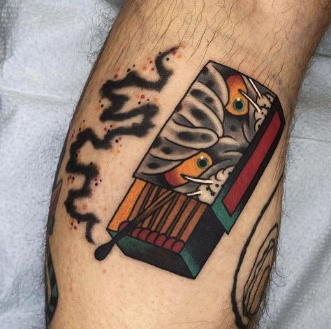 Match Tattoo Traditional, Traditional Match Box Tattoo, Match Book Tattoo, Matchbook Tattoo, Match Box Tattoo, Matchbox Tattoo, Match Tattoo, Box Tattoo, Tattoo Traditional