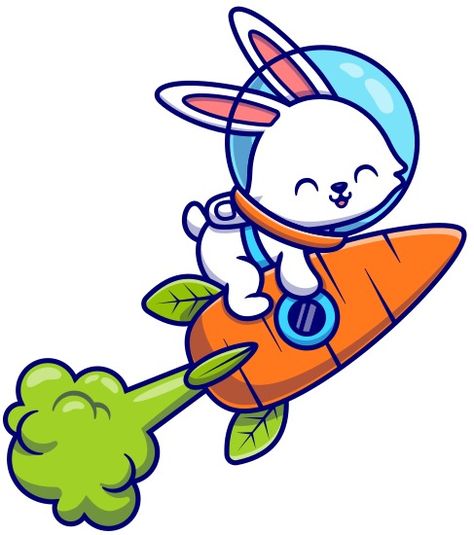 Rabbit Astronaut, Cartoon Objects, Rocket Cartoon, Time Clock, Cute Rabbit, One Design, Rocket, Vector Illustration, Clock