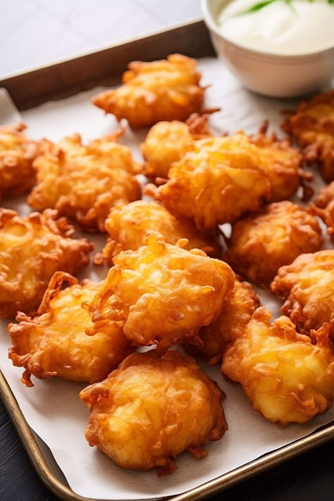 Amish Onion Fritters - Easy DIY Recipes Amish Onion Fritters Recipe, Onion Fritters Recipe, Amish Onion Fritters, Watermelon Gazpacho Recipe, Aloha Chicken, Fried Onions Recipe, Onion Fritters, Food With A Twist, Mustard Chicken Recipes