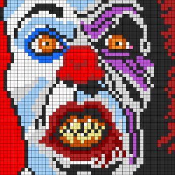 Pennywise Pixel Art, Stitch Perler Bead Pattern, Horror Perler, Clown From It, Stitch Bead Pattern, Granny Square Patterns, Perler Bead Mario, Perler Designs, Pennywise The Clown