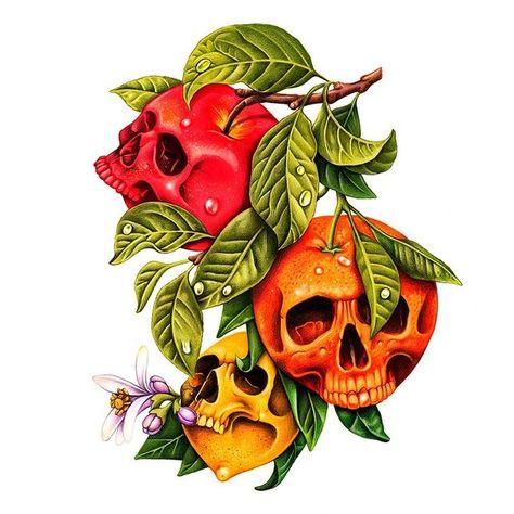 Skull Fruit Tattoo, Pineapple Skull, Skull Pictures, Skull And Crossbones, Diy Canvas Art, Diy Canvas, Skull Tattoo, Colored Pencils, Summer Vibes