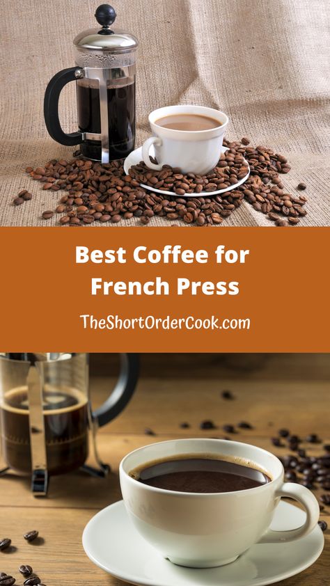 Several french press coffee makers and beans plus cups of coffee on tables. Best French Press Coffee, Best French Press, Coffee Brands, Types Of Coffee, Best Beans, Coffee At Home, French Press Coffee, Love French, Coffee Type