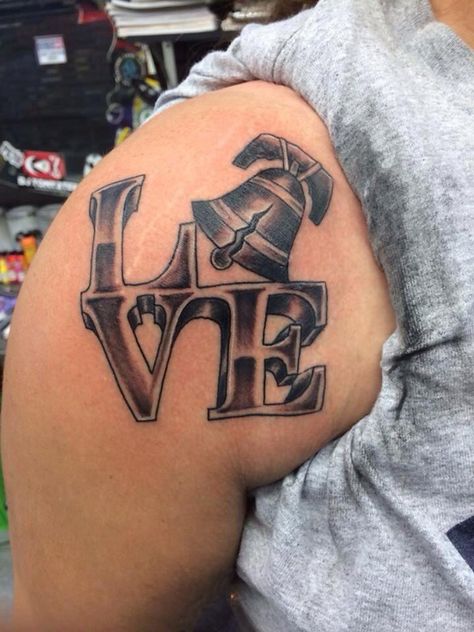 Love this tat! Philly's love & liberty bell. Philly Love Tattoo, Philly Tattoo Ideas, Philly Tattoo, Emo Tattoos, Ink Logo, Liberty Bell, Love Signs, Love Tattoos, Wrist Tattoos