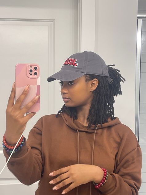 Dreads And Hats Women, Hats Over Locs, Dreads With Hat, Locs And Beanies, Real Locs Hairstyles For Women, Locs And Headbands, Hat With Locs, Locs With Hats, Hairstyles With A Hat