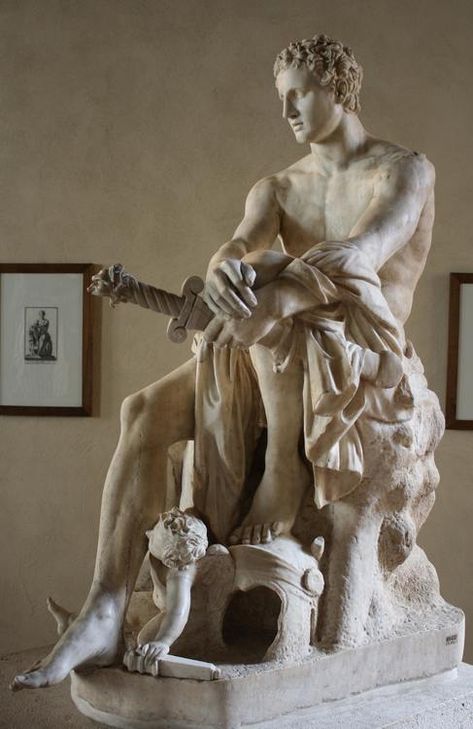 A marble statue of a seated Ares, Greek god of war. Eros plays at the god's feet. 2nd century BCE. (Palazzo Altemps, Rome) Ancient Greek Sculpture, Istoria Artei, Classic Sculpture, Greek Statues, Roman Sculpture, Greek Sculpture, 다크 판타지, Roman Art, Marble Statues