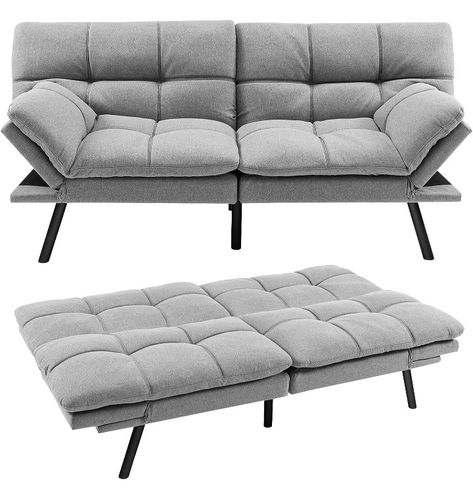 Classy couch/futon in grey, easy assembly and great price Grey Futon, Folding Couch, Loveseat Sofa Bed, Modern Futon, Sleeper Couch, Floor Couch, Metal Sofa, Futon Couch, Faux Leather Sofa