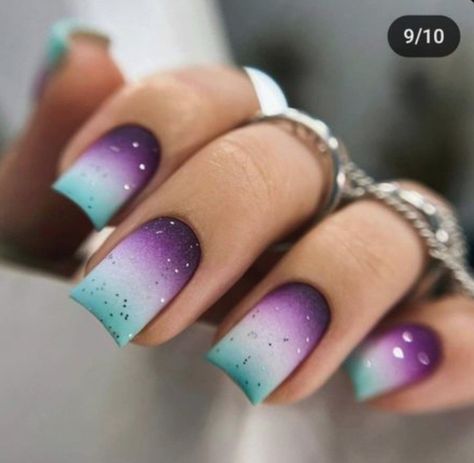 Teal Ombre Nails Short, Purple And Teal Nails Designs, Cute Purple Nail Designs, Purple Wedding Nails, Michelle Nails, Cosmic Nails, Teal Nail Designs, Lemon Nails, Girls Nail Designs