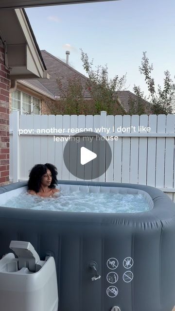 Jas on Instagram: "At first, I was skeptical when @loso06 and I bought this inflatable hot tub. Honestly, I thought it was gonna be a waste of money. I WAS WRONG! 😫 It feels just like a real hot tub; it just doesn’t cost as much.🙌🏽🙌🏽 And several months after having it, it still works great! Look, It was already hard to get me out of the house; this hot tub makes it even harder. 😂🙃 #inflatablehottub #homebody #hermit #peaceofmind #relax" Garden Hot Tub Ideas, Blow Up Hot Tub Ideas Backyard, Inflatable Hot Tub Enclosure Ideas, Inflatable Hot Tub Ideas Backyard, Inflatable Hot Tub Ideas, Hot Tub Bar, Hot Tub Room, Inflatable Hot Tub, Tub Enclosures