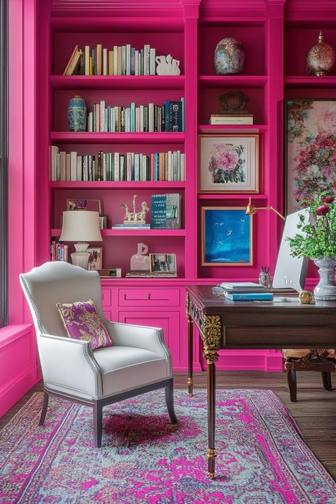 21 Unconventional Funky Eclectic Decor Ideas for a Jaw-Dropping Space - H.M.G Colorful Home Office Decor, Eclectic Maximalism Office, Bright Color Office, Maximalist Office Decor, Maximalist Home Office, Colour Pop Interior, Funky Desks, Bold Office, Funky Eclectic Decor