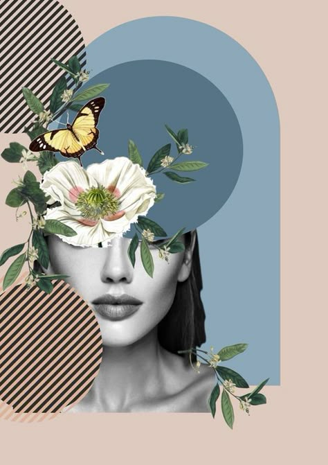 Connection To Nature Art, Personal Collage, Face With Flowers, Collage Portrait, Digital Collage Art, Collage Art Projects, Simple Acrylic Paintings, Collage Design, Surreal Art