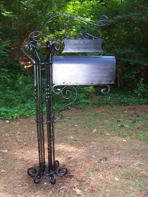 Iron Mailbox Brackets, Wrought Iron Mailbox, Mailbox Stand, Mailbox, Name Plate, Blacksmithing, Wrought Iron, Canning, Outdoor Decor