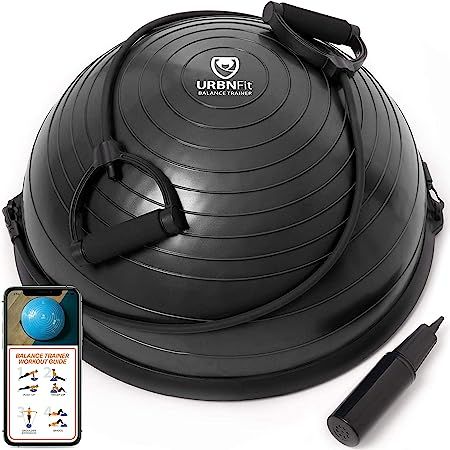 Amazon.com: URBNFit Half Balance Ball - Yoga Ball Balance Trainer for Core Stability & Full Body Workout at Home or Gym - Resistance Bands, Pump and Exercise Guide Included - Black : Sports & Outdoors Coordination Exercises, Gym Resistance Bands, Balance Trainer, Balance Trainers, Full Body Workout At Home, Balance Ball, Core Stability, Body Workout At Home, Yoga Ball