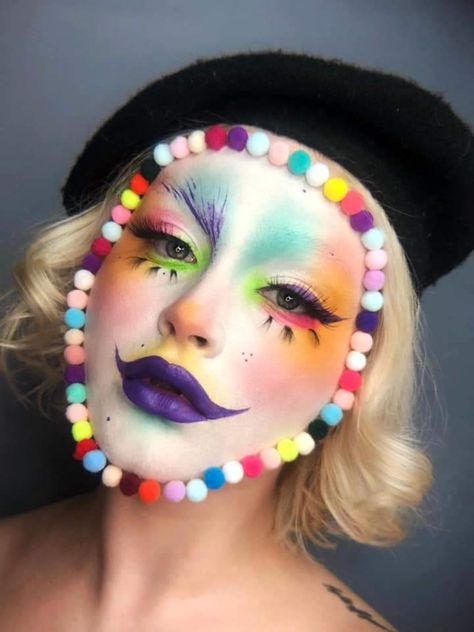 Cake Face Makeup, Clowncore Makeup, Drag Make-up, Face Paint Makeup, Face Art Makeup, Drag Makeup, Halloween Makeup Inspiration, Cool Makeup Looks, Creative Eye Makeup