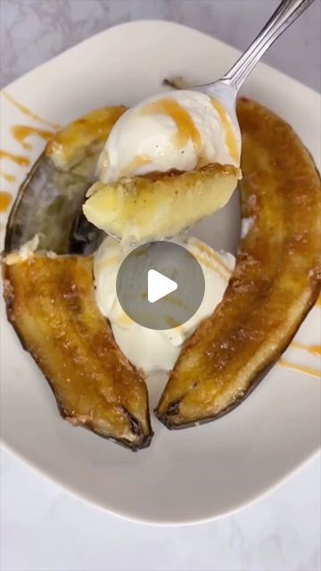 Dipped Tampa on Instagram: "Over 18 million views! Air Fried Bananas 🍌🍨 

Ingredients
* ��1 Banana
* ��Cinnamon Sugar
* ��Vanilla Icecream
* ��Caramel syrup

#airfryerrecipes #airfryer #banana #dessert #airfryerrecipes" Air Fryer Banana Dessert, Fried Bananas, Bananas Foster, Caramel Syrup, Banana Dessert, Energy Bites, Cinnamon Banana, Breakfast Cookies, Granola Bars