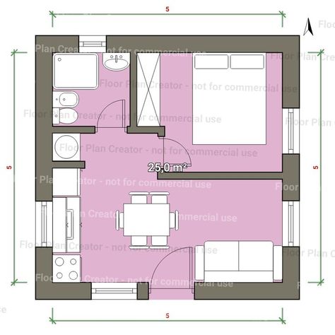 25 Sqm Floor Plan, Studio Floor Plans, 2 Bedroom House Plans, Tiny House Layout, Tiny House Floor Plans, House Layout Plans, Apartment Layout, Apartment Plans, Cottage Plan