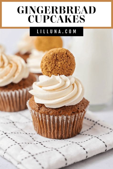 Easy Gingerbread Cupcakes are made with cake mix and topped with fluffy, cinnamon cream cheese frosting - the perfect cupcake for Christmas! #gingerbreadcupcakes #gingerbread #cupcakes #christmascupcakes #christmas Easy Christmas Cupcakes, Cake Mix Cupcakes, Christmas Cupcakes Recipes, Easy Gingerbread, Moist Cupcakes, Gingerbread Cupcakes, Cinnamon Cream Cheese, Holiday Sprinkles, Holiday Cupcakes