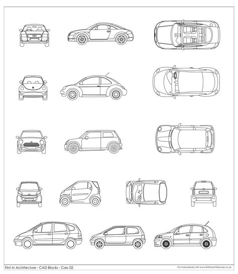 CAD Blocks - Cars 02 | First In Architecture Floor Plan Symbols, Architecture Symbols, Landscape Design Drawings, Architecture Drawing Sketchbooks, Architecture Drawing Plan, Interior Architecture Drawing, Plans Architecture, Interior Design Drawings, Interior Design Sketches