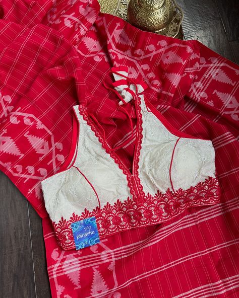 Panache’s ‘Agamoni Festive Collection’ continues! Red White Jamdani pure soft Khadi cotton Saree with Jamdaani border/ palla and checkered pattern!. Paired with an embroidered designer blouse! #panachethedesicreations #pujosaree #usasarees #designerblouse #jamdaanisaree #whiteredsaree #khadicottonsaree Red And White Saree, Dhakai Jamdani Saree, Khadi Cotton Saree, White Saree, Jamdani Saree, Festive Collection, Red Saree, Designer Blouse, Saree Look