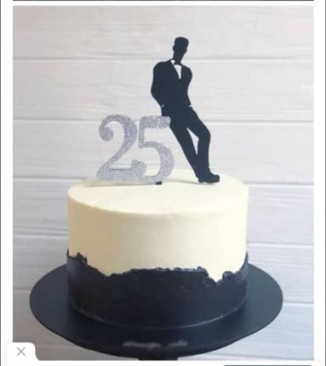 Happy Birthday 25th Birthday Boy, Happy Bday Cake, 28th Birthday Cake, Cake Design For Men, Silhouette Of A Man, Sprinkles Birthday Cake, Cake For Boyfriend, 25th Birthday Cakes, Silhouette Cake Topper