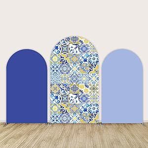 Mediterranean Blue Arch Backdrop Cover Double-Sided Custom Positano Morocco Bridal Shower Arch Party Birthday Background 100x200cm Mediterranean Photo Backdrop, Santorini Party Backdrop, Mediterranean Background, Blue Arch Backdrop, Talavera Photo Backdrop, Lemon Themed Bridal Shower, Baby Shower Background, Greek Blue, Banquet Decorations