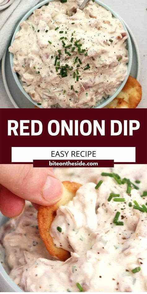 Red Onion Dip Recipe, Homemade Onion Dip, Vegetable Dip Recipe, Red Onion Recipes, Onion Dip Recipe, Vegetarian Side Dishes, Dip Recipes Easy, Onion Dip, Fun Salads