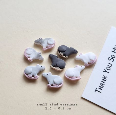 Handmade polymer clay rat stud earrings with stainless steel ear posts. They are cute gifts for rat lovers! Albino Rat, Rat Earrings, Dazzling Jewelry, Earrings Fancy, Fancy Rat, Quirky Earrings, Tiny Studs, Idea Gift, Tiny Stud Earrings