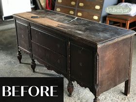 Refinish Antique Buffet, Refinishing Antique Buffet, Side Board Refurbished, Old Buffet Makeover Ideas Antique, Refurbished Antique Buffet, Black Antique Buffet, Old Sideboard Makeover, Redo Sideboard, Painted Buffets And Sideboards Antique