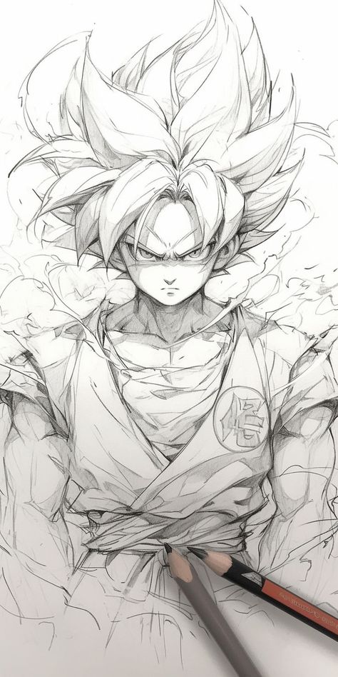 Goku Pencil Drawing, Goku Art Drawings, Goku Art, Dbz Drawings, Goku Drawing, Anime Drawing Sketches, Manga Cartoon, Dragon Ball Painting, Dragon Ball Art Goku