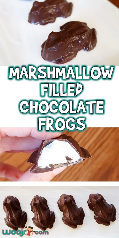 Today I'm going to show you how to make these Marshmallow Filled Chocolate Frogs! These are inspired by the famous chocolate frogs from Harry Potter! Chocolate Frogs Harry Potter, Harry Potter Tea, Harry Potter Treats, Harry Potter Desserts, Harry Potter Snacks, Chocolate Frogs, Harry Potter Movie Night, Harry Potter Marathon, Harry Potter Day