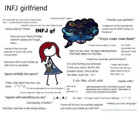 Infj girlfriend Unreliable Narrator, Personalidad Infj, Infj Psychology, Type Of Girlfriend, Infj Type, Infj Mbti, Infj Personality Type, Intj Personality, Myers Briggs Personality Types