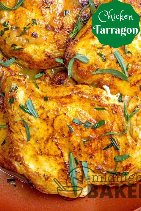 20 Minute Chicken Tarragon made in a skillet Chicken Tarragon Recipe, Lemon Tarragon Chicken, Tarragon Chicken Recipe, Tarragon Butter, Chicken Tarragon, Tarragon Recipes, Minute Chicken, Tarragon Chicken, Chicken Thighs Recipes