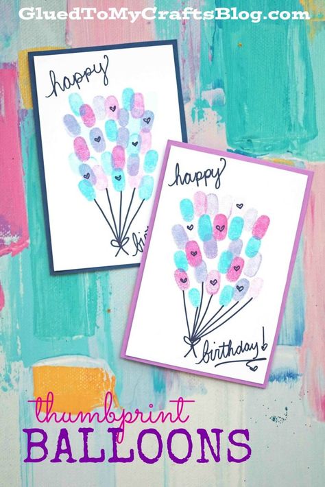 Thumbprint Birthday Balloons Card Idea For Kids To Make Diy Paper Art, Creative Birthday Cards, Anniversaire Diy, Homemade Birthday, Birthday Card Craft, Homemade Birthday Cards, Birthday Crafts, Grandma Birthday, Kids Birthday Cards