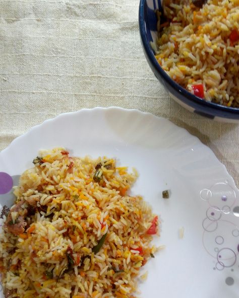 If you ask a #bong.. what is #biryani?? The answer would be, a huge boiled **Potato served with some rice and meat!! For us #biryani is only and only respected as long as that potato is served on the plate.. otherwise it's No Biryani for us!! And it's one of the many weaknesses of #bengalis.. And finaly I found a suitable version for myself where it keeps me guilt-free !! #myfoodinterest #Foodandme #healthyfoodlove #turtlegotwings Rice And Meat, Biryani Rice, Orange Food Coloring, Chicken Biryani, Mid 90s, Biryani Recipe, Cheat Meal, Boiled Potatoes, Fried Onions