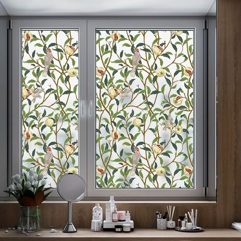 1pc 17 7 45 6inch Vintage Birds In Leaves Privacy Window Film Frosted Window Stickers Electrostatic Window Sticker Uv Protection Film Glass Shielding Sticker | Shop On Temu And start Saving | Temu Shower Windows, Home Office Window, Bird Window, Privacy Window Film, Window In Shower, Stained Glass Window Film, Privacy Window, Frosted Windows, Office Window