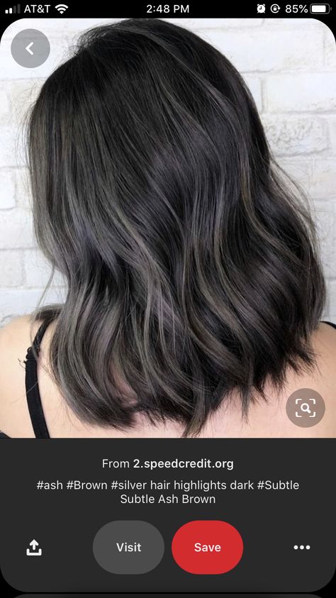 Brown Silver Hair, Brown And Silver Hair, Silver Hair Highlights, Balayage Hair Ash, Black Hair Balayage, Ash Brown Hair, Ash Hair Color, Dark Hair With Highlights, Brown Hair Balayage