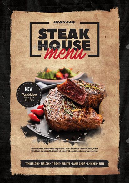 Steak Menu Design, Food Menu Design Ideas, Steak House Menu, Steak Menu, Menu Design Inspiration, Marketing Powerpoint, Menu Layout, Menu Flyer, Food Banner