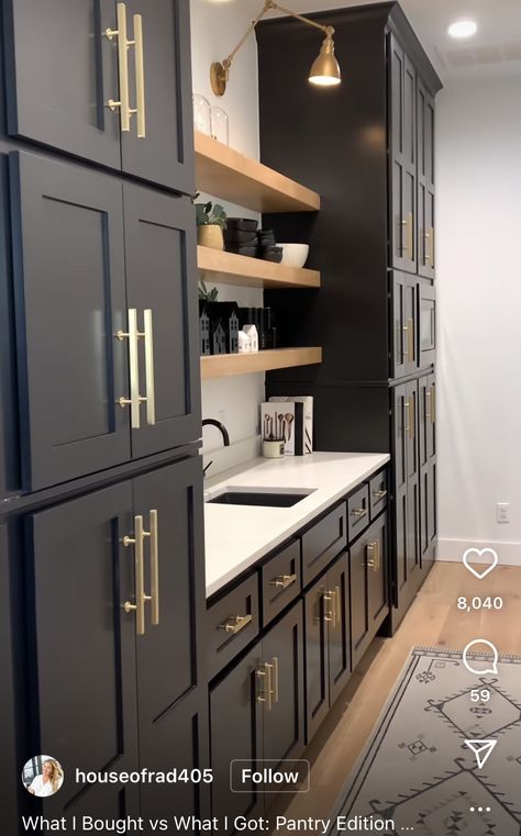 Iron Ore Wet Bar, Black Bar Cabinets, Pantry Redesign, Dining Room Built Ins, Dining Room Built In, Basement Designs, Banquette Seating In Kitchen, Grey Kitchen Floor, Pantry Laundry Room