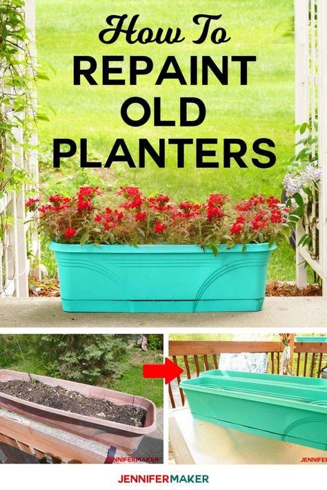 How to Spray Paint Plastic Planters #upcycle #refresh #outdoorliving #spraypaint Spray Paint Plastic Planters, Paint For Plastic, How To Paint Plastic, Spray Paint Plastic, How To Spray Paint, Paint Plastic, Plastic Garden, Painted Plant Pots, Plastic Plant Pots