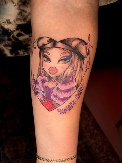 My passion for fashion inspiration ✨️ Loved her since I met her! Brats Doll Tattoos For Women, Bratz Doll Tattoo Design, Bratz Tattoo Design Logo, Bratz Fashion Pixiez Tattoo, Georgia Tattoos, Bratz Edit, Bratz Tattoo Design, Bratz Tattoo, Georgia Tattoo