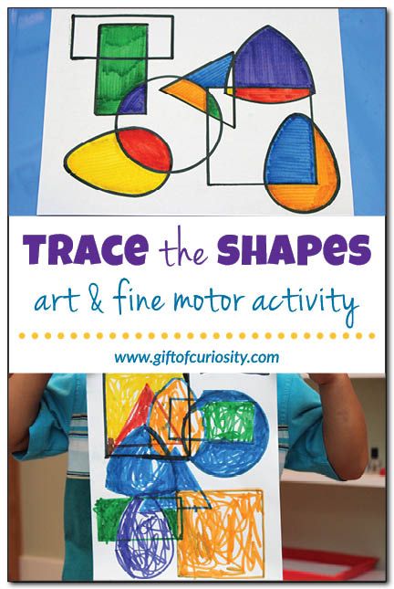 Trace the shapes art and fine motor activity || Gift of Curiosity Rain Stick Crafts, Trace The Shapes, Shapes Kindergarten, Kindergarten Art Lessons, Fine Motor Activity, Fine Motor Activities For Kids, Kindergarten Art Projects, Shapes Art, Learning Shapes