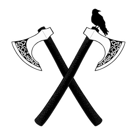 Crossed Axes Tattoo Viking, Two Axes Tattoo, Axes Tattoo, Machado Viking, Traditional Viking Tattoos, Viking Tattoo Sleeve, Woodcut Tattoo, Vikings Tattoo, Rune Tattoo