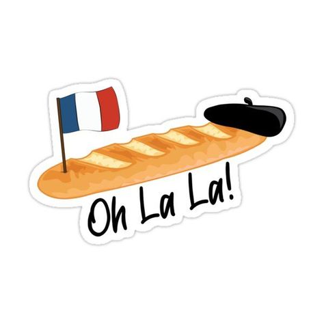 Oh La La Baguette - Funny French Food Sticker by TheInkElephant French Stickers, Teachers Day Drawing, French Cartoons, French Icons, Food Sticker, French Activities, Sticker Design Inspiration, Funny French, French Flag