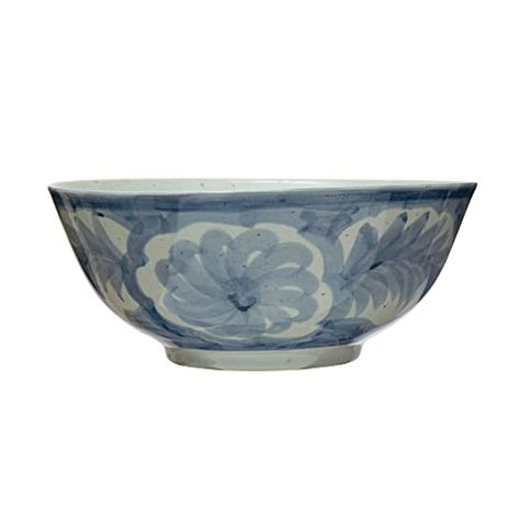 Creative Co-Op Hand Painted Stoneware Floral Design, Blue and White Bowl Nancy Meyers Kitchen, Nancy Meyers Aesthetic, Blue And White Bowl, Chrissy Marie, Appetizer Dishes, Dining Ware, Blue White Decor, White Bowl, Nancy Meyers