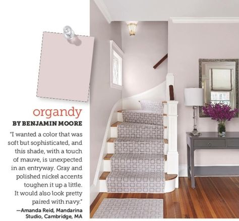 Lavender Hallway, Benjamin Moore Bathroom, Paint Pallets, Lavender Bathroom, Hallway Paint, Entryway Makeover, Dining Room Paint Colors, Lavender Wall, Dining Room Paint