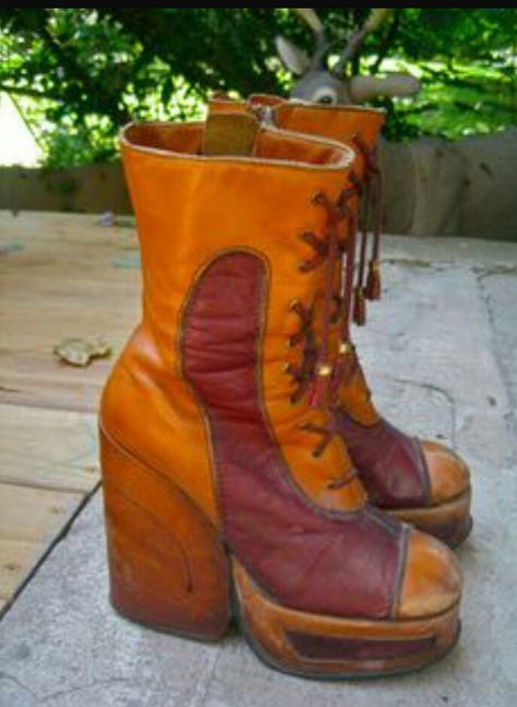 70s Platform Boots, 1970s Boots, 70s Boots, 70s Shoes, Boots Mid Calf, Hippy Style, Seventies Fashion, Funky Shoes, Dream Land