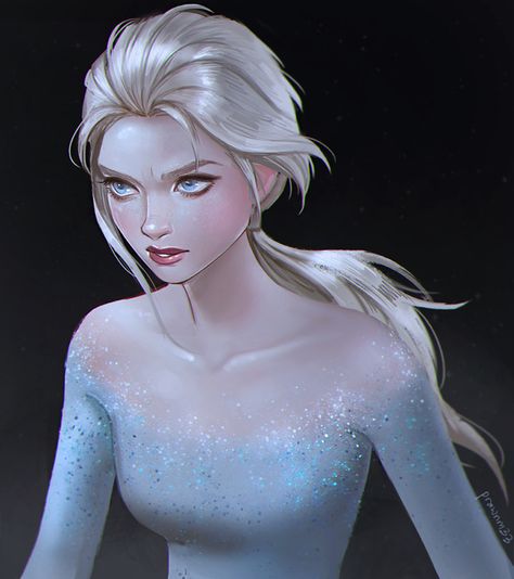 SNOW QUEEN | Prawnm33 on Patreon White Hair, Blue Eyes, Frozen, Hair, Anime, Blue, White, Black, Art