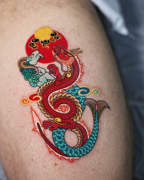 Tattoo Artist Turns Iconic Artwork And Illustrations Into Unique Tattoos By Blending Korean Culture References On The Skin Okinawa Tattoo, Korean Aesthetics, Korean Tattoo, Korean Tattoo Artist, Japanese Dragon Tattoo, Korean Tattoos, Irezumi Tattoos, Iconic Artwork, Tatuaje A Color