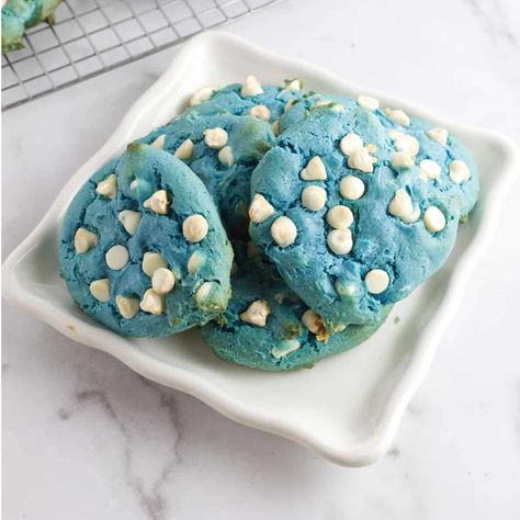 Light Blue Snacks For Color Party, Blue Velvet Cookies Recipes, Blue Cookie Recipe, Blue Velvet Recipes, Color Party Ideas For Adults Blue Food, Light Blue Cookies, Percy Jackson Blue Cookies Recipe, Blue Treats For Party, Blue Cookies Recipe