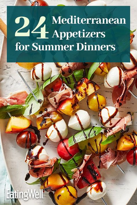 Mediterranean Diet Recipes For Party, Appetizer Recipes Mediterranean, Mediterranean Cold Appetizers, Mediterranean Appetizers Parties, Mediterranean Skewers Appetizer, Summer Appetizers For Party Easy Healthy, Meditteranean Appetizers, Medeteranian Party Food, Mediterranean Diet Party Food