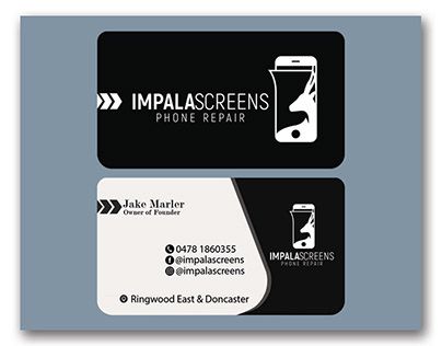 Check out new work on my @Behance portfolio: ""IMPALASCREENS" PHONE REPAIR Business card design," http://be.net/gallery/81205209/IMPALASCREENS-PHONE-REPAIR-Business-card-design Mobile Shop Card Design, Phone Business Card, Mobile Business Card, Cart Visit, Business Card Design Black, Shop Name Ideas, Mobile Repairing, Luxury Business Card, Company Business Cards